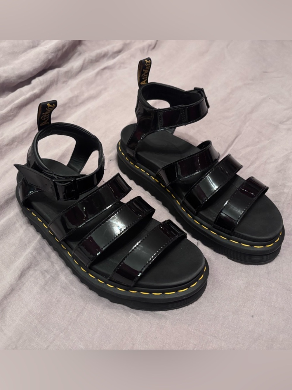 Dr. Martens Blaire Black Patent Platform Sandals